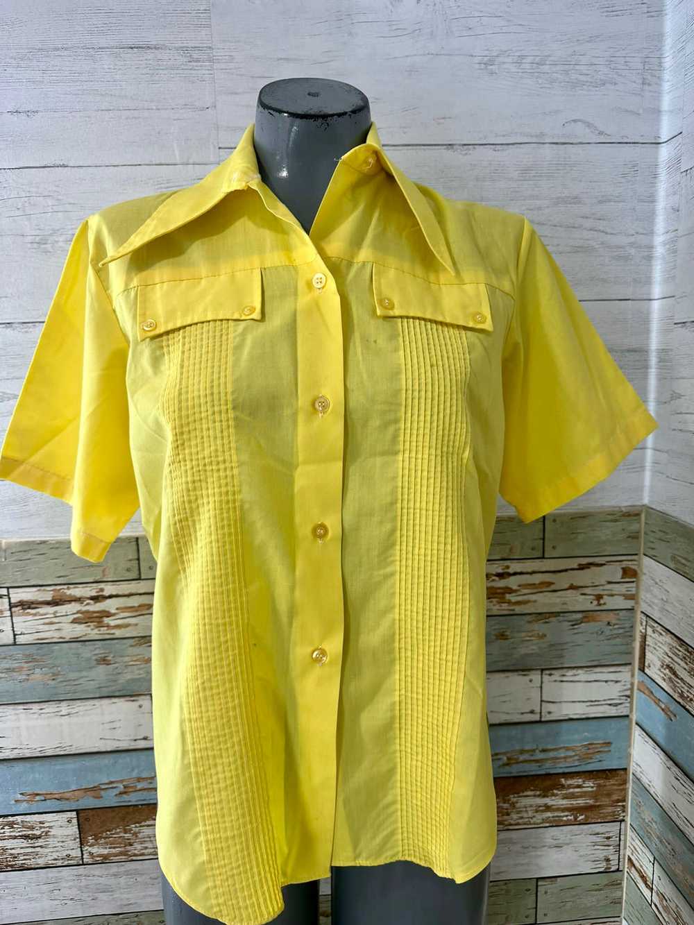 70’s Yellow Short Sleeve Shirt With Panels - image 1