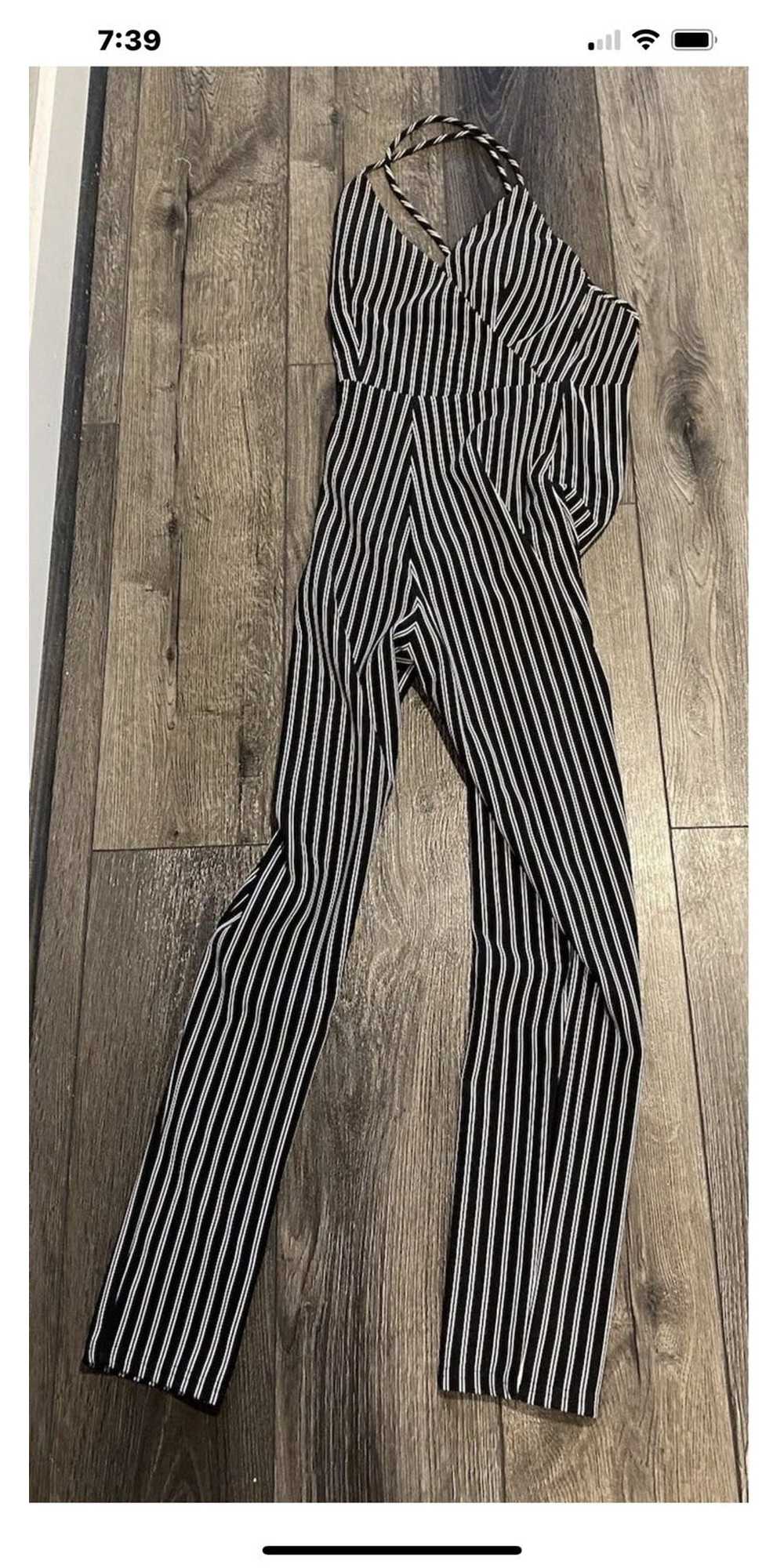 Other Black & White Striped Jumpsuit w/Spaghetti … - image 2