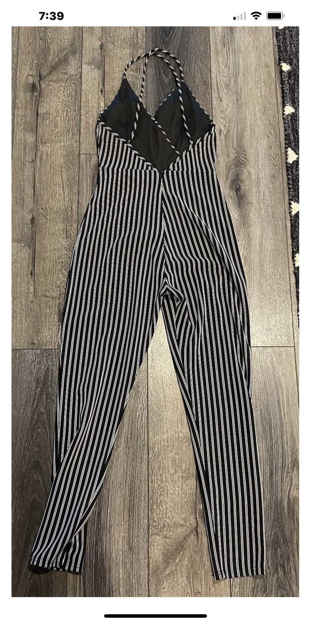 Other Black & White Striped Jumpsuit w/Spaghetti … - image 4