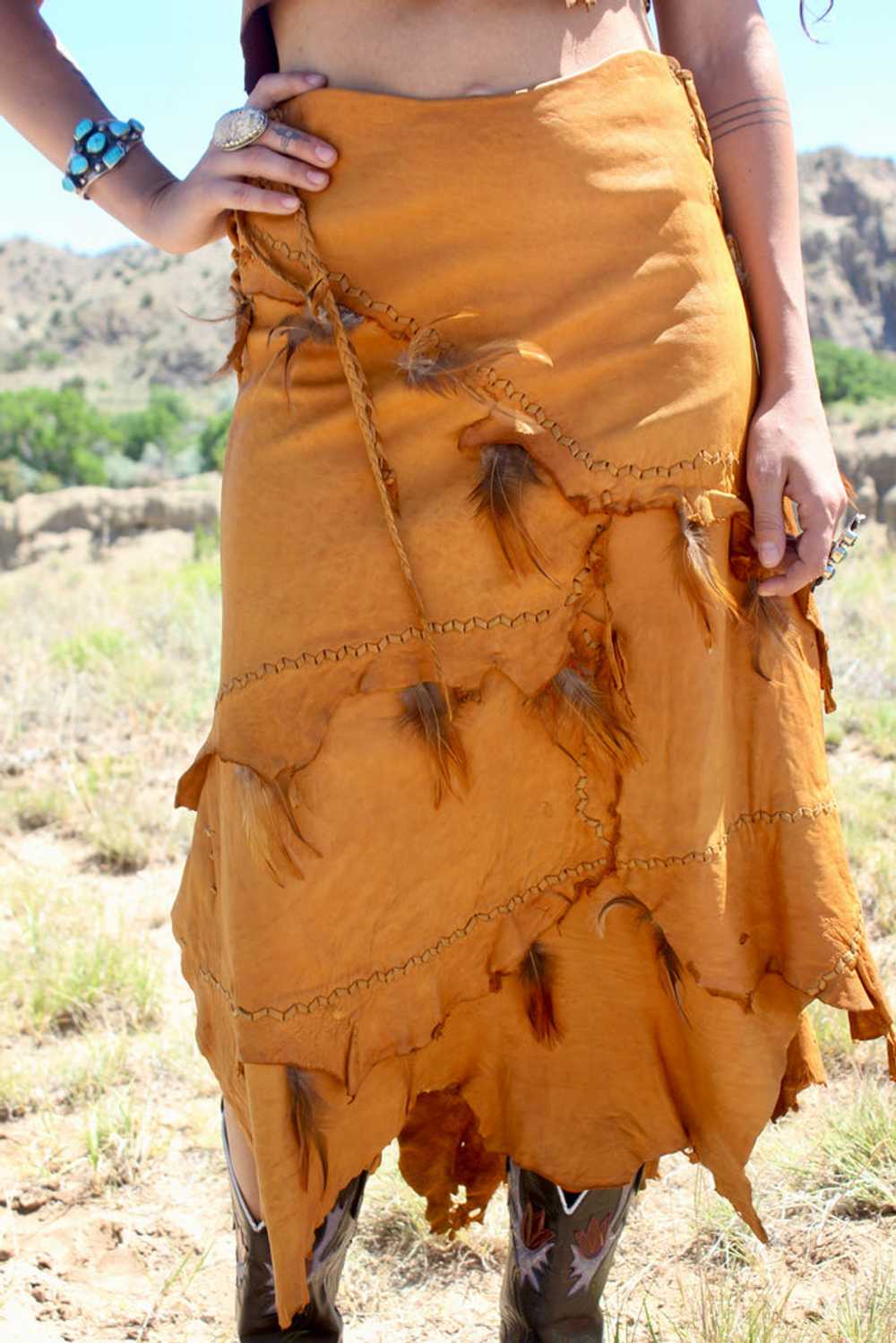 Stunning and Rare 1970s Handmade Deerskin Skirt w… - image 2