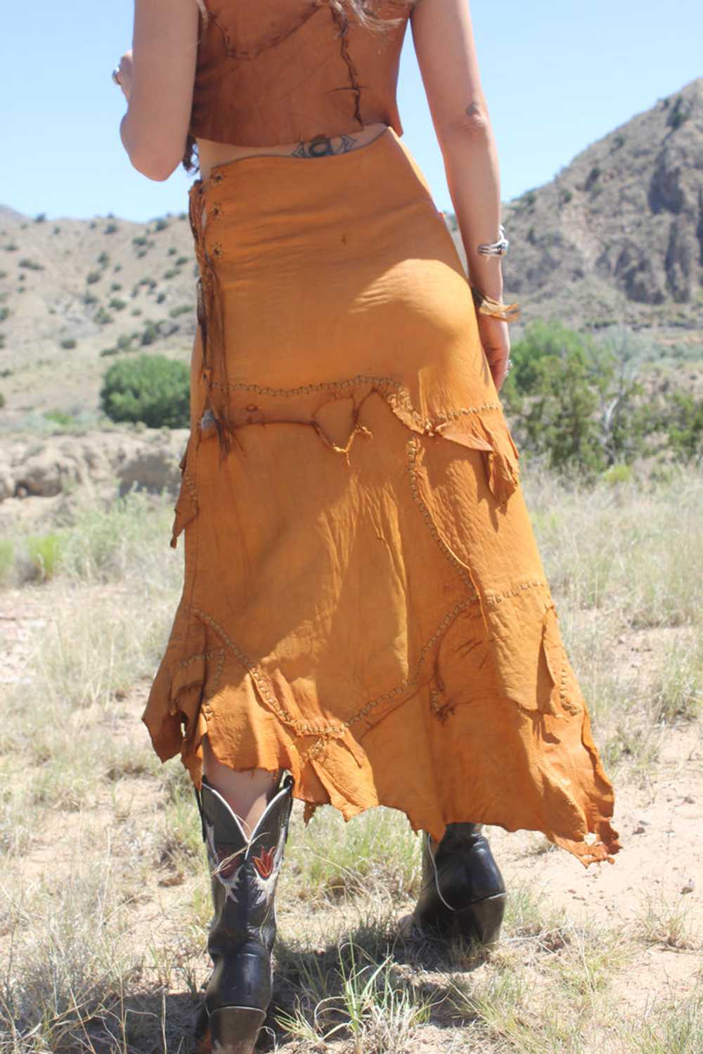 Stunning and Rare 1970s Handmade Deerskin Skirt w… - image 8