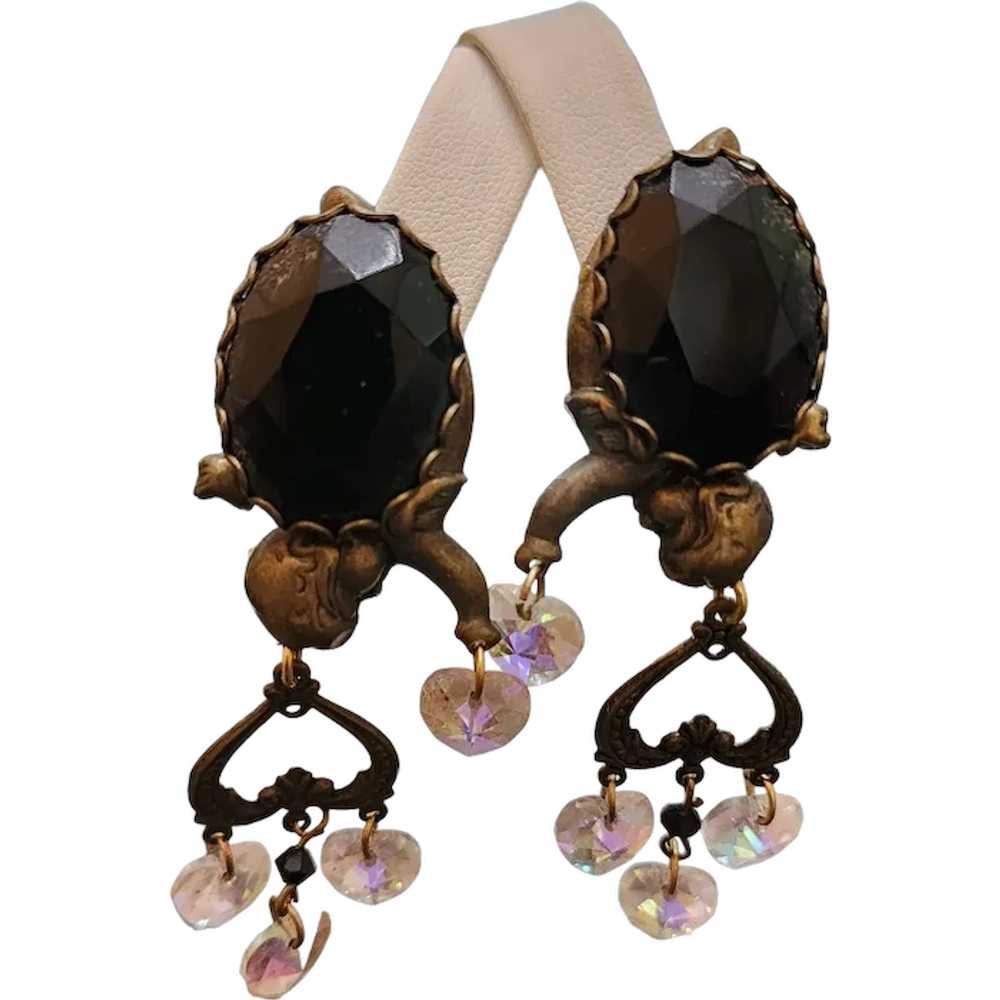 Vintage Pierced Glass Crystal Cherub Earrings [A2… - image 1