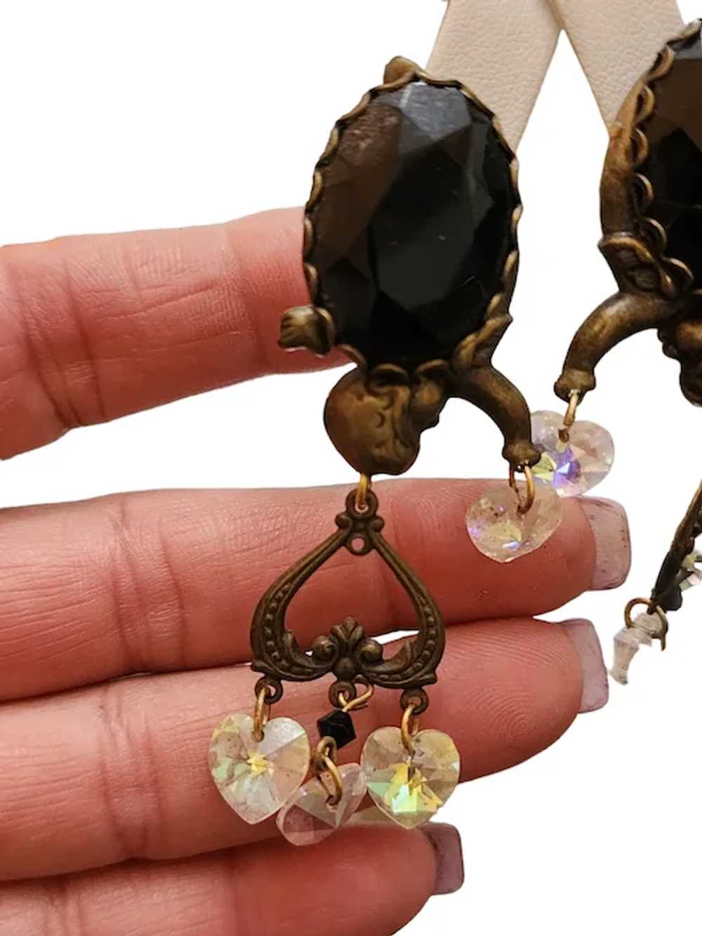 Vintage Pierced Glass Crystal Cherub Earrings [A2… - image 2