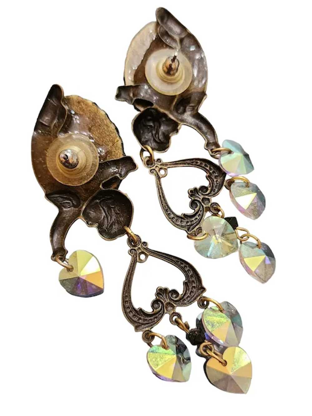 Vintage Pierced Glass Crystal Cherub Earrings [A2… - image 3
