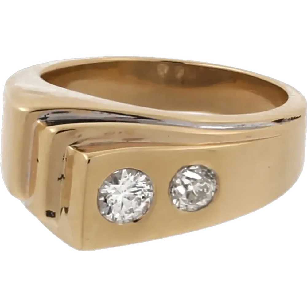 Men's 2-Stone Diamond Ring 14K Two-Tone Gold Ribb… - image 1
