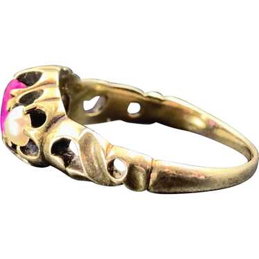 Antique 18K, Ruby & Pearl Ring - image 1
