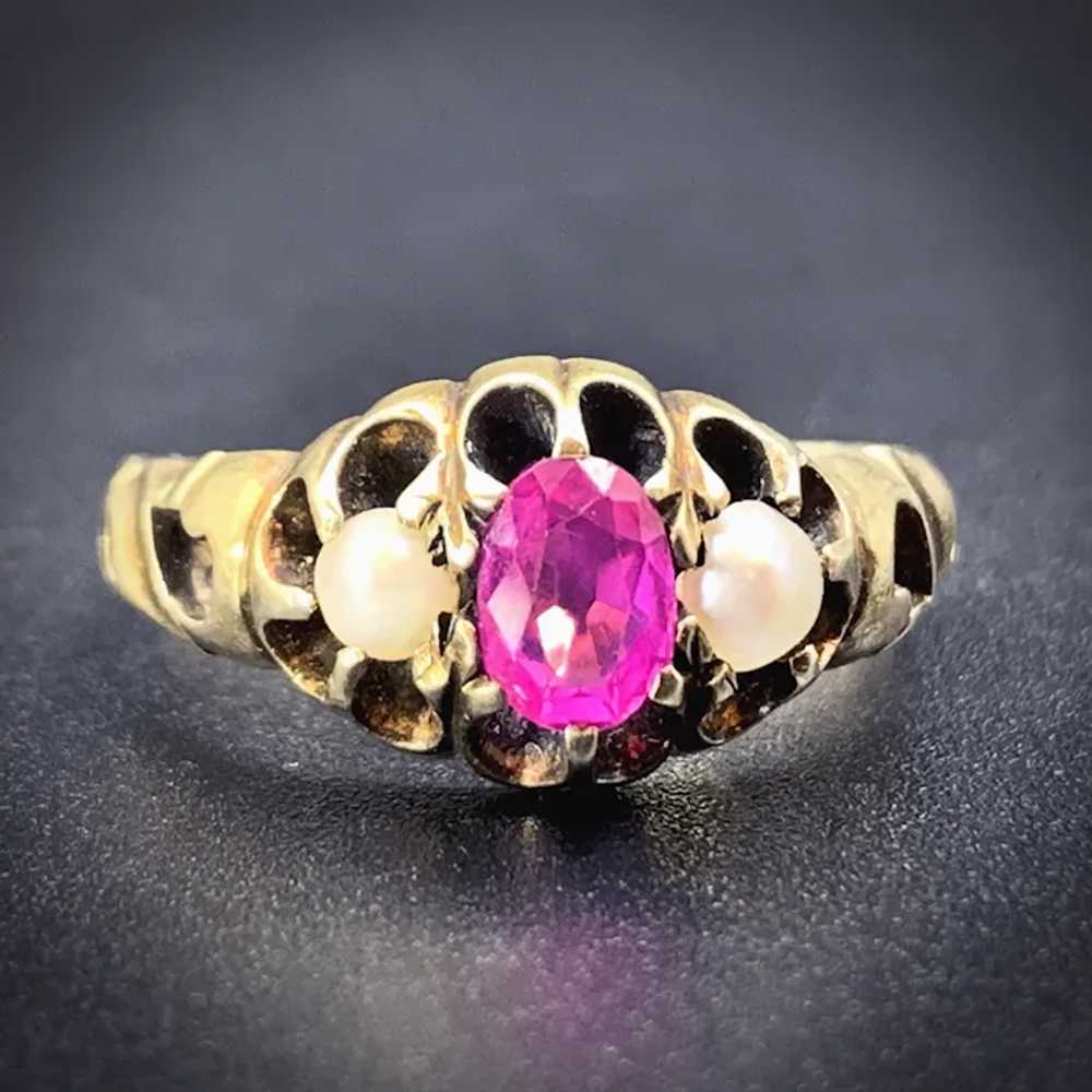 Antique 18K, Ruby & Pearl Ring - image 3