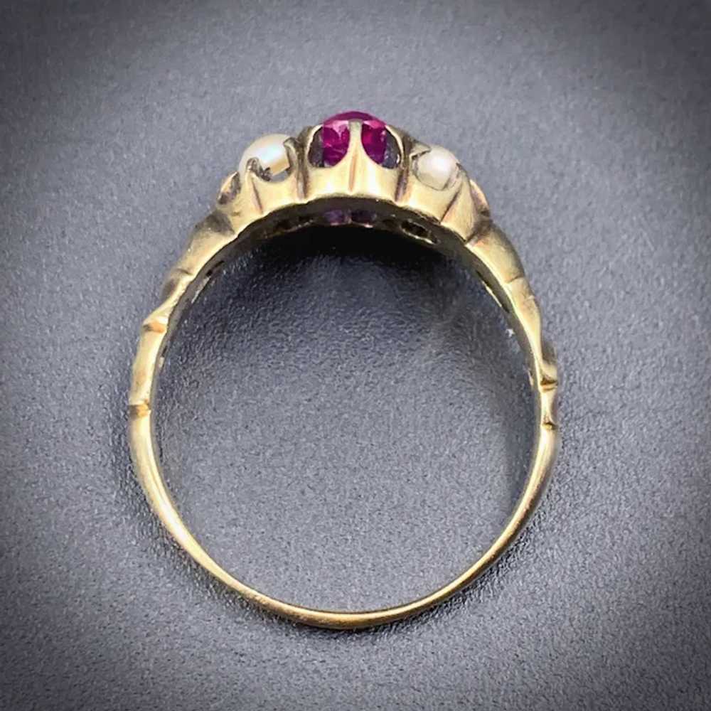 Antique 18K, Ruby & Pearl Ring - image 4