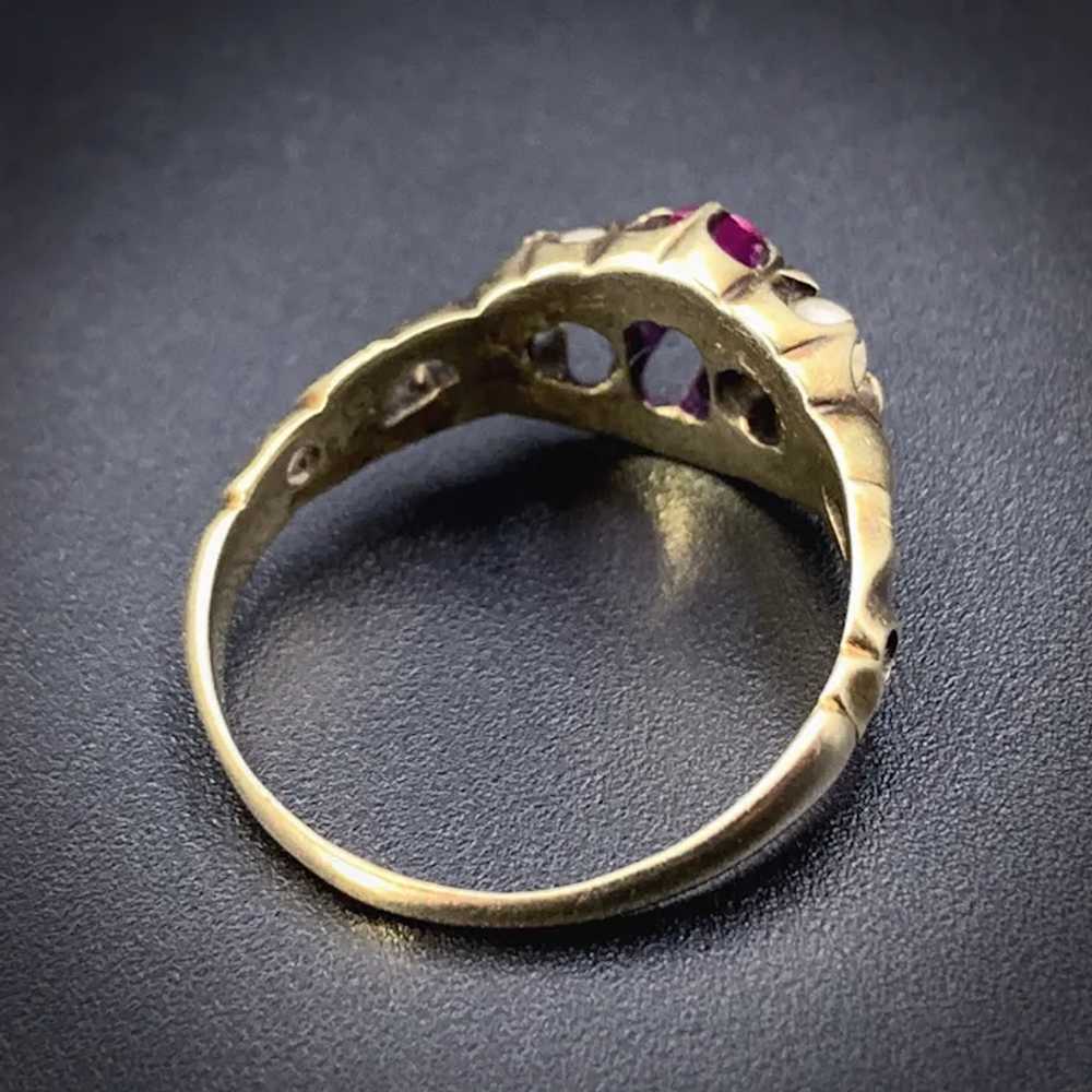 Antique 18K, Ruby & Pearl Ring - image 5