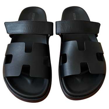 Chypre leather sandal Hermès Black size 37 EU in Leather - 32254574
