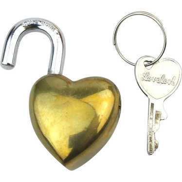 Vintage Heavy Miniature HEART Love Lock w/ Key Pen