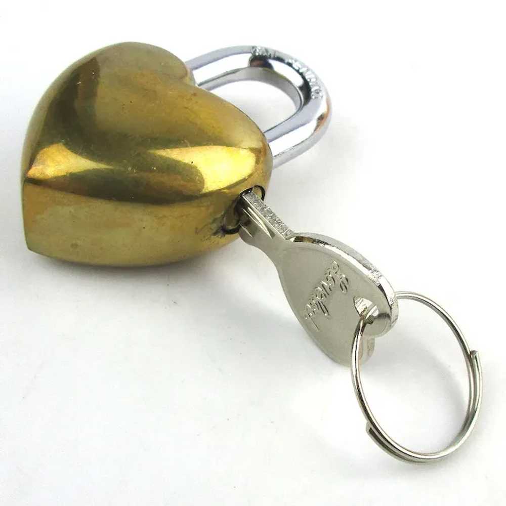 Vintage Heavy Miniature HEART Love Lock w/ Key Pe… - image 2