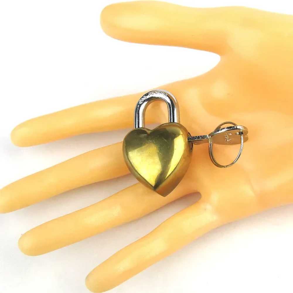 Vintage Heavy Miniature HEART Love Lock w/ Key Pe… - image 3