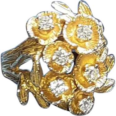 Diamond Floral Bouquet Cluster Ring in 14KT Yello… - image 1