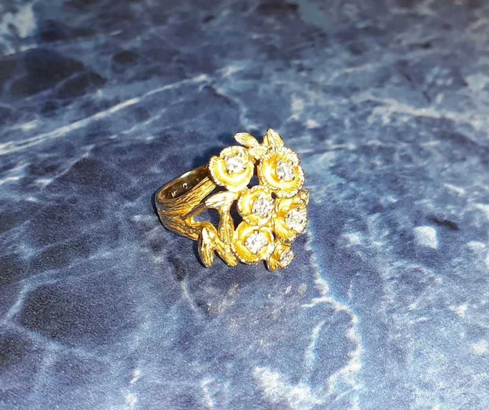 Diamond Floral Bouquet Cluster Ring in 14KT Yello… - image 6