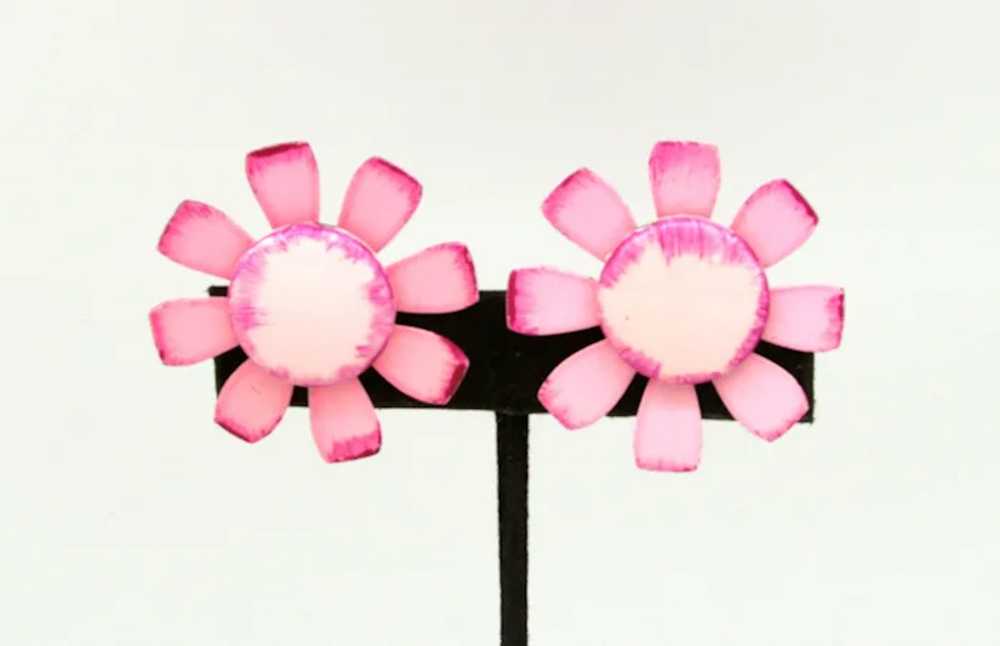Pink Enameled Flower Earrings - image 2