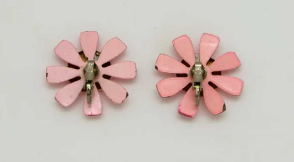 Pink Enameled Flower Earrings - image 3