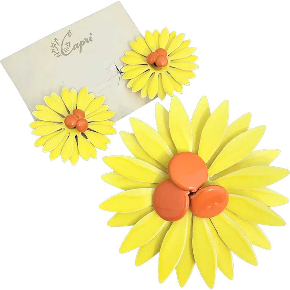 Fabulous Huge Vintage CAPRI Yellow Orange Enamel … - image 1