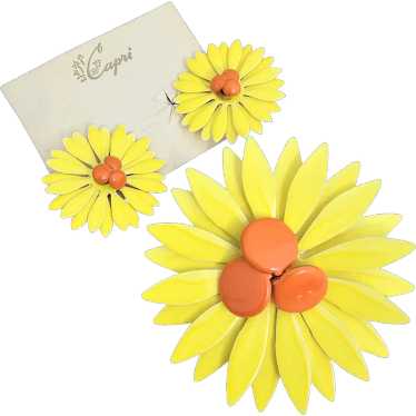 Fabulous Huge Vintage CAPRI Yellow Orange Enamel … - image 1