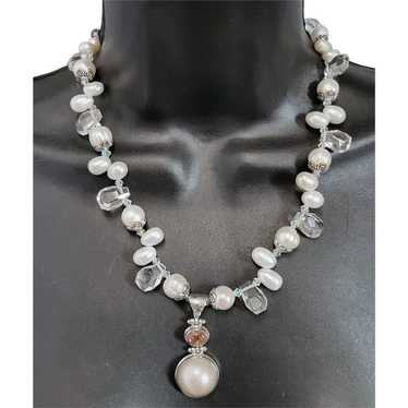 Cut Crystals, Pearls and Sterling Necklace Luxuri… - image 1