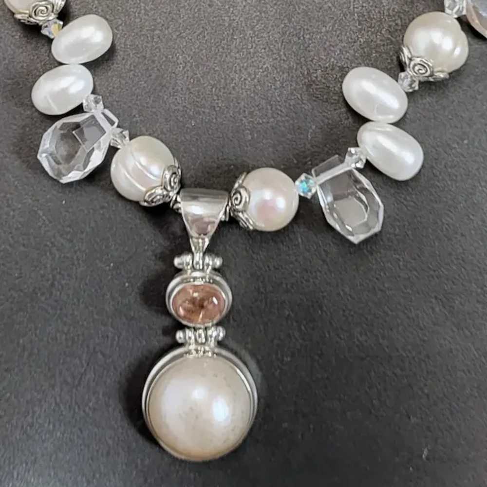 Cut Crystals, Pearls and Sterling Necklace Luxuri… - image 2