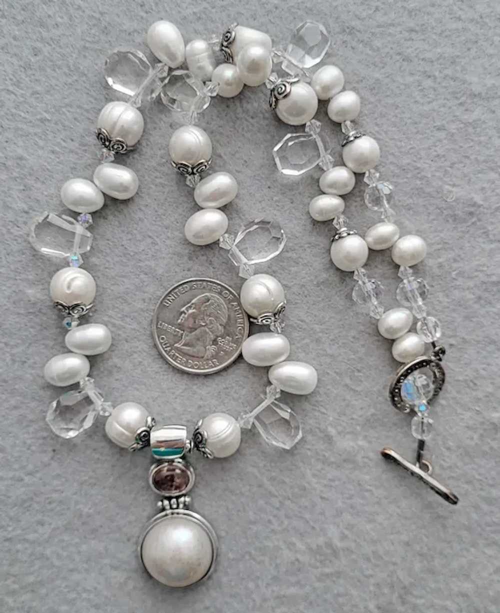 Cut Crystals, Pearls and Sterling Necklace Luxuri… - image 5