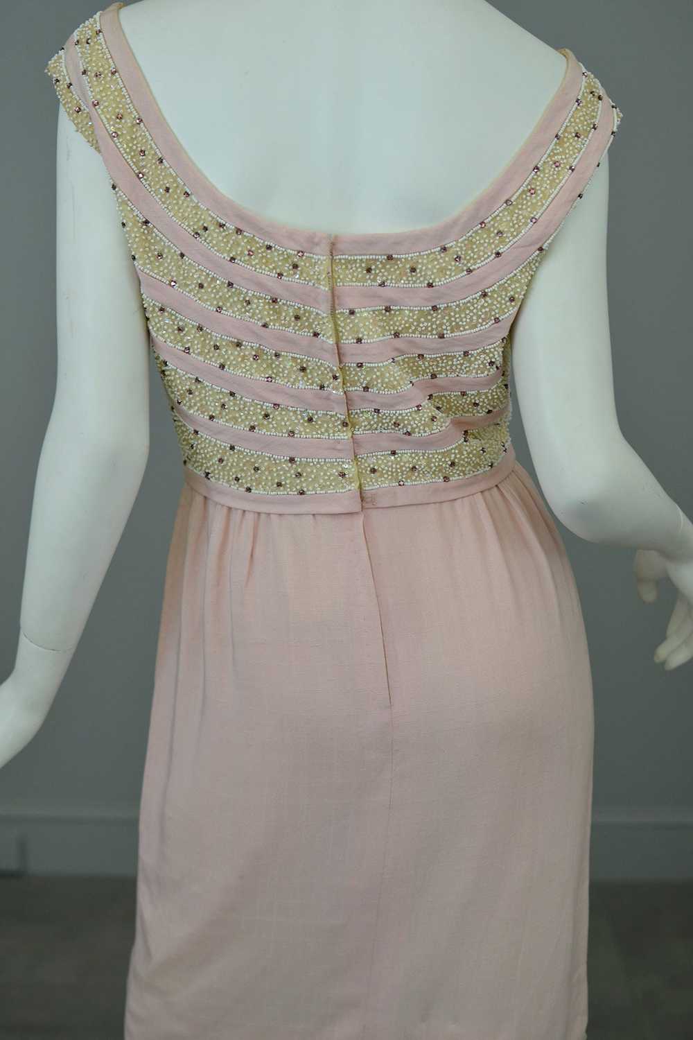 1960s Pale Pink Beaded Short Cocktail Dress - image 10