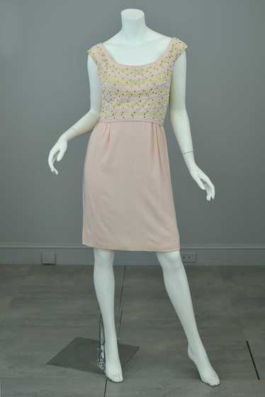 1960s Pale Pink Beaded Short Cocktail Dress - image 1