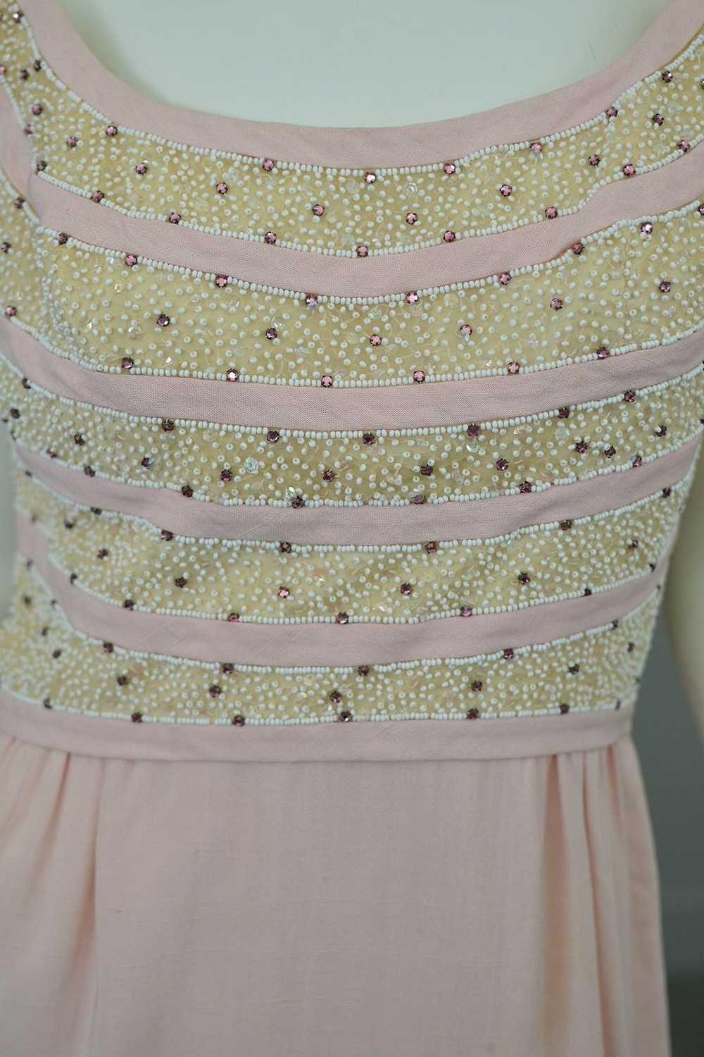 1960s Pale Pink Beaded Short Cocktail Dress - image 2