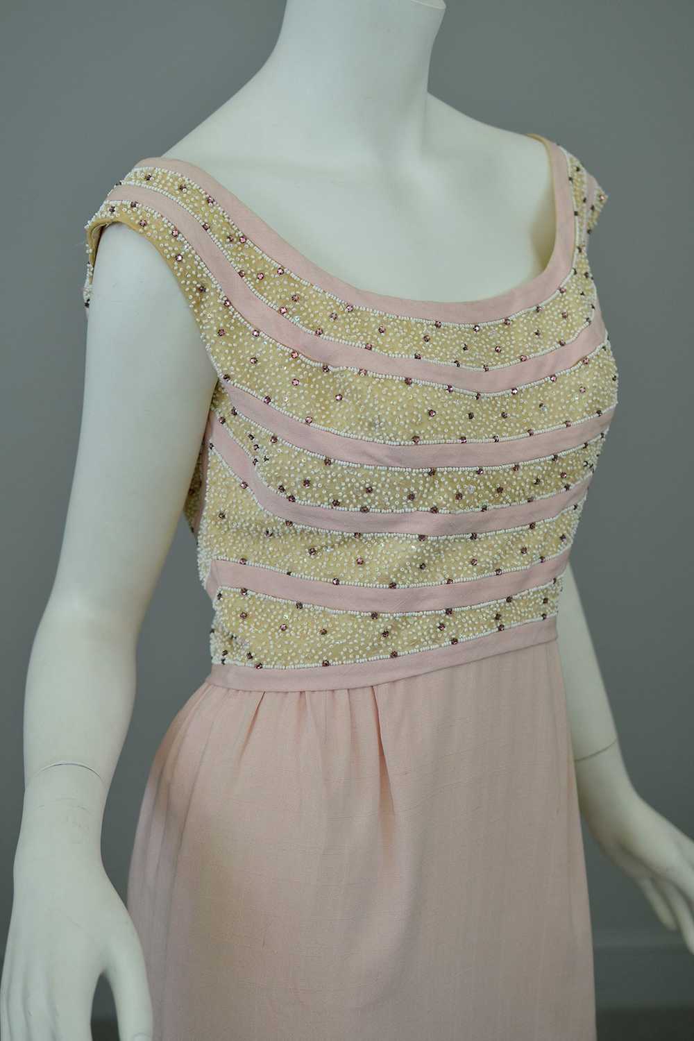 1960s Pale Pink Beaded Short Cocktail Dress - image 3