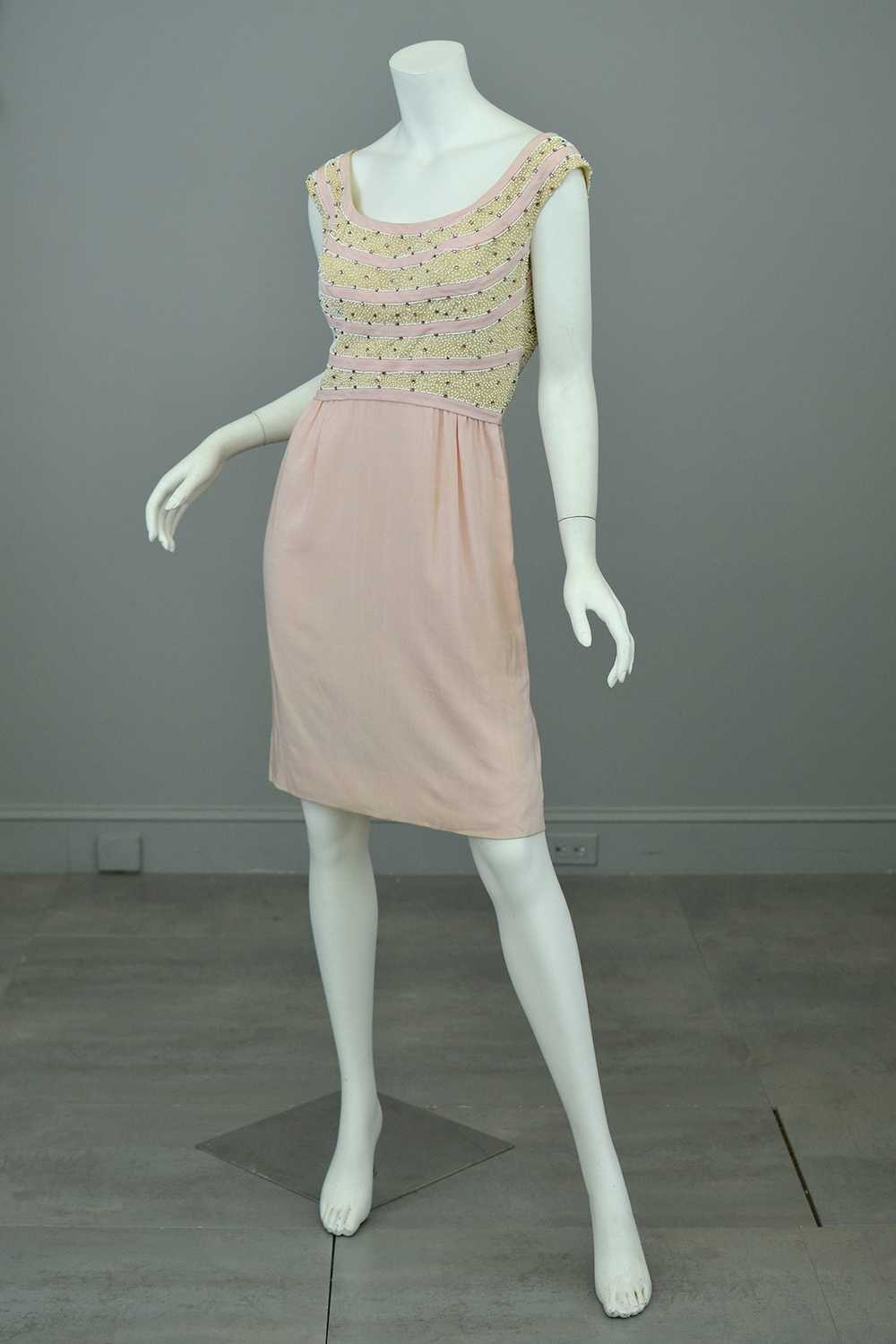 1960s Pale Pink Beaded Short Cocktail Dress - image 5