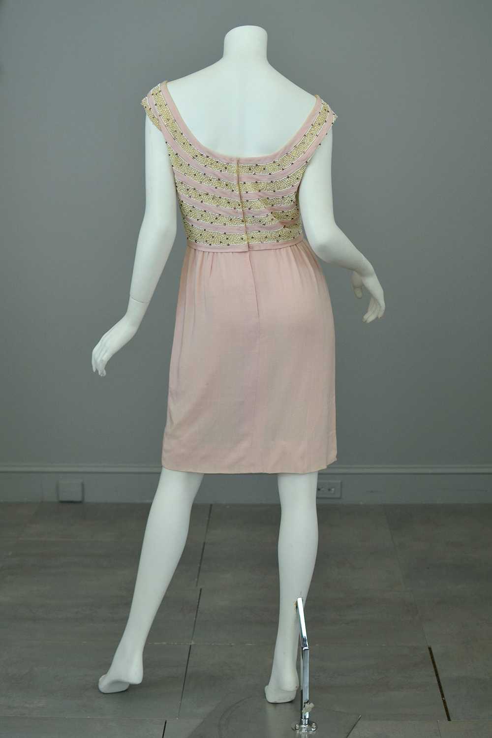 1960s Pale Pink Beaded Short Cocktail Dress - image 6