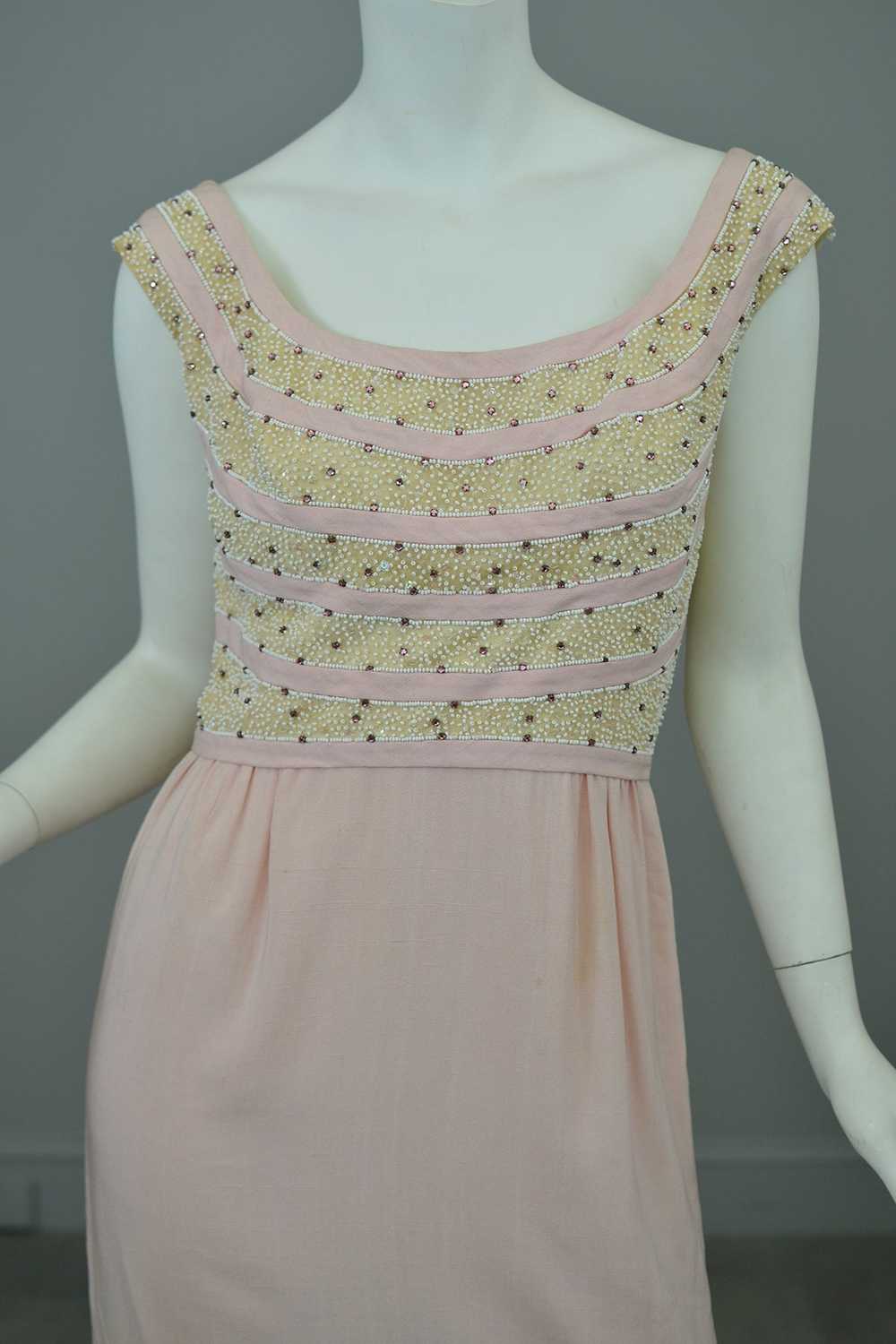 1960s Pale Pink Beaded Short Cocktail Dress - image 7