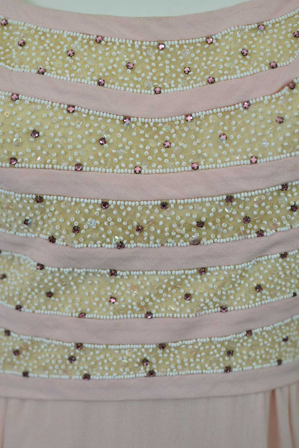 1960s Pale Pink Beaded Short Cocktail Dress - image 8