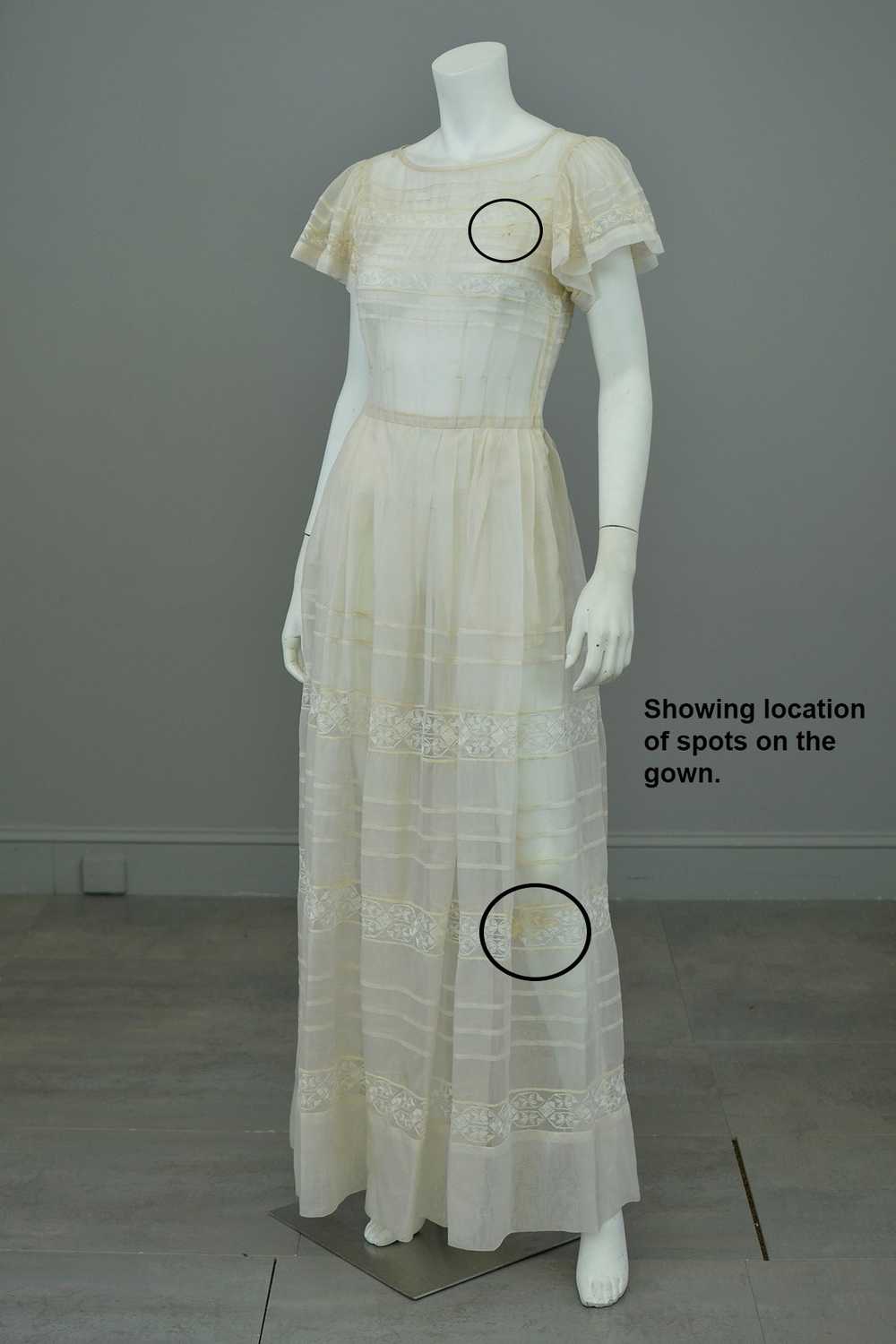 1970s Lovely Sheer Cream Tiered Panel Gown with F… - image 10