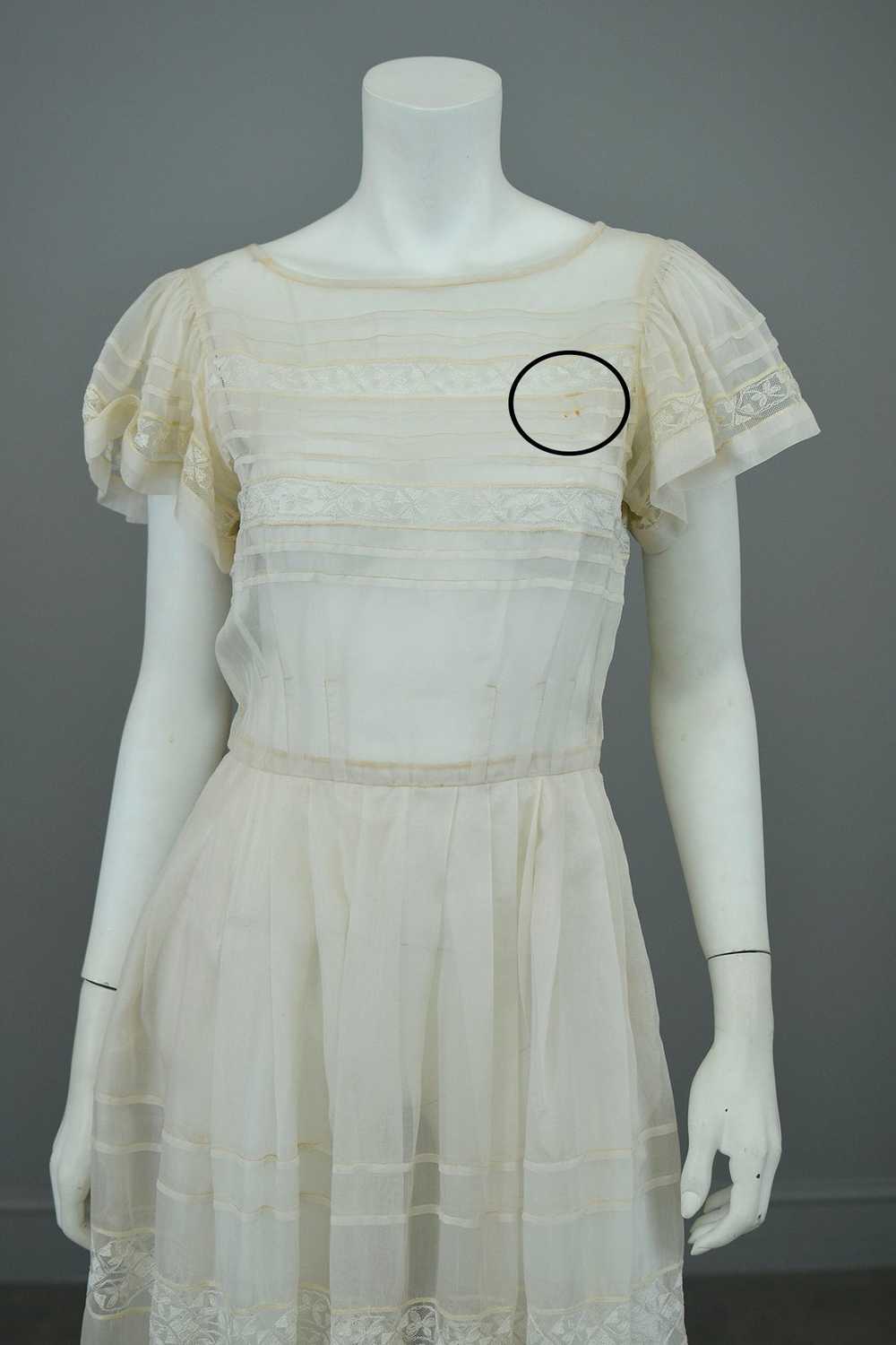 1970s Lovely Sheer Cream Tiered Panel Gown with F… - image 6