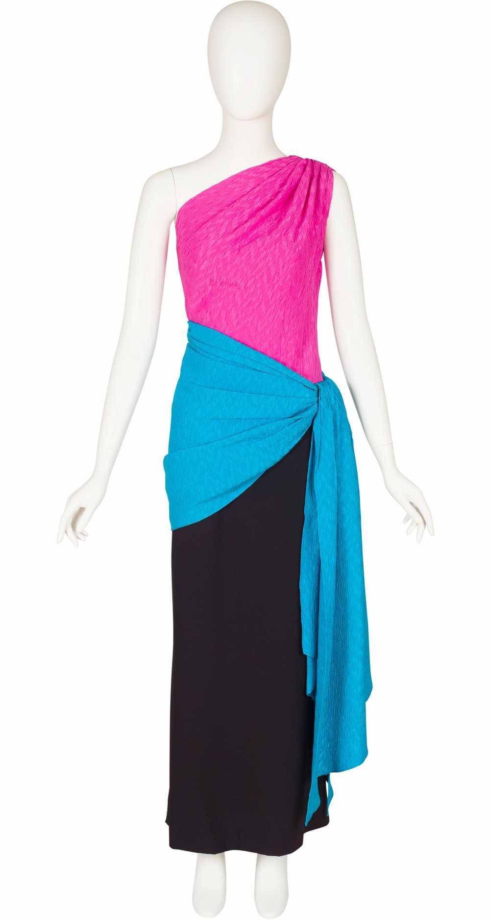 Yves Saint Laurent 1985 S/S Color-Block Silk One-… - image 1