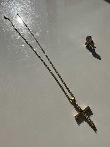 Vintage 10k Gold Diamond Pendant Cross w/ matching