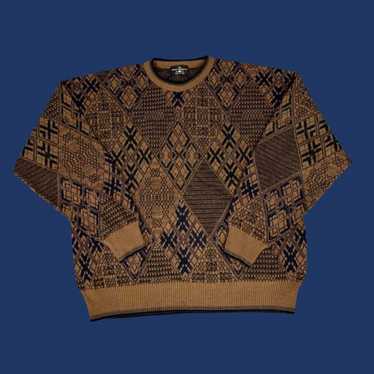 Vintage Sweater Orange Blue Crazy Pattern Size L Unisex 90s 
