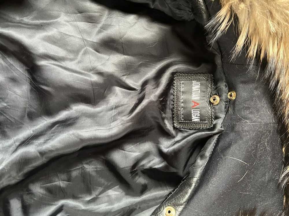 Vintage Black leather fur hooded coat - image 2