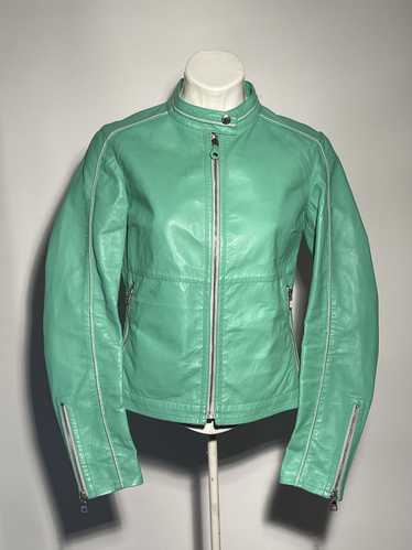 bixiawotan Neon Green Leather Biker Jacket Small