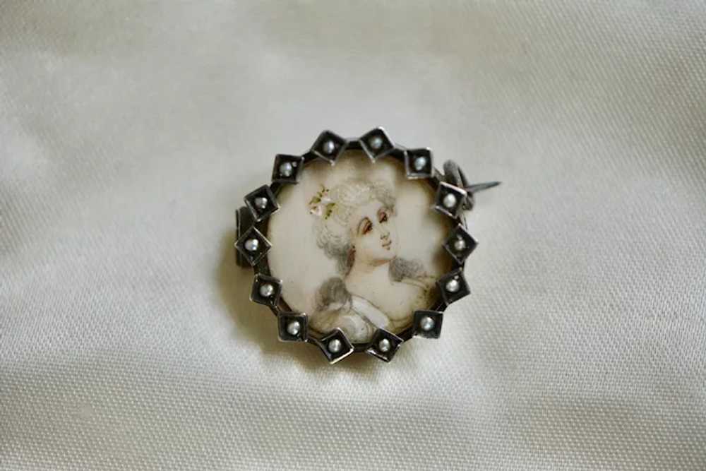 Victorian Seed Pearl Hand Painted Miniature Portr… - image 2