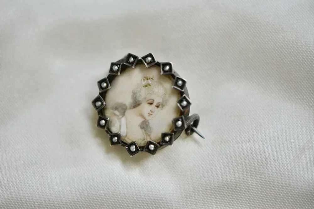 Victorian Seed Pearl Hand Painted Miniature Portr… - image 3