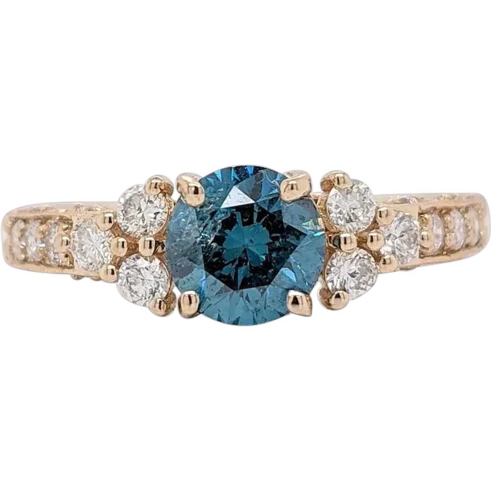 Vintage Inspired Blue Diamond Ring in Solid 14K G… - image 1