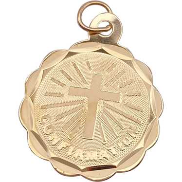 Confirmation Cross Medallion Vintage Charm 14K Gol