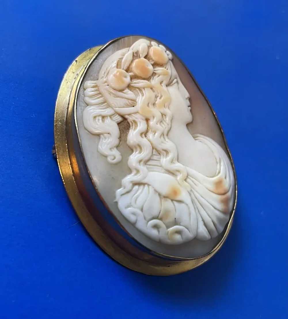 Beautiful Large Shell Cameo Pin - Lady with Fruit… - image 3