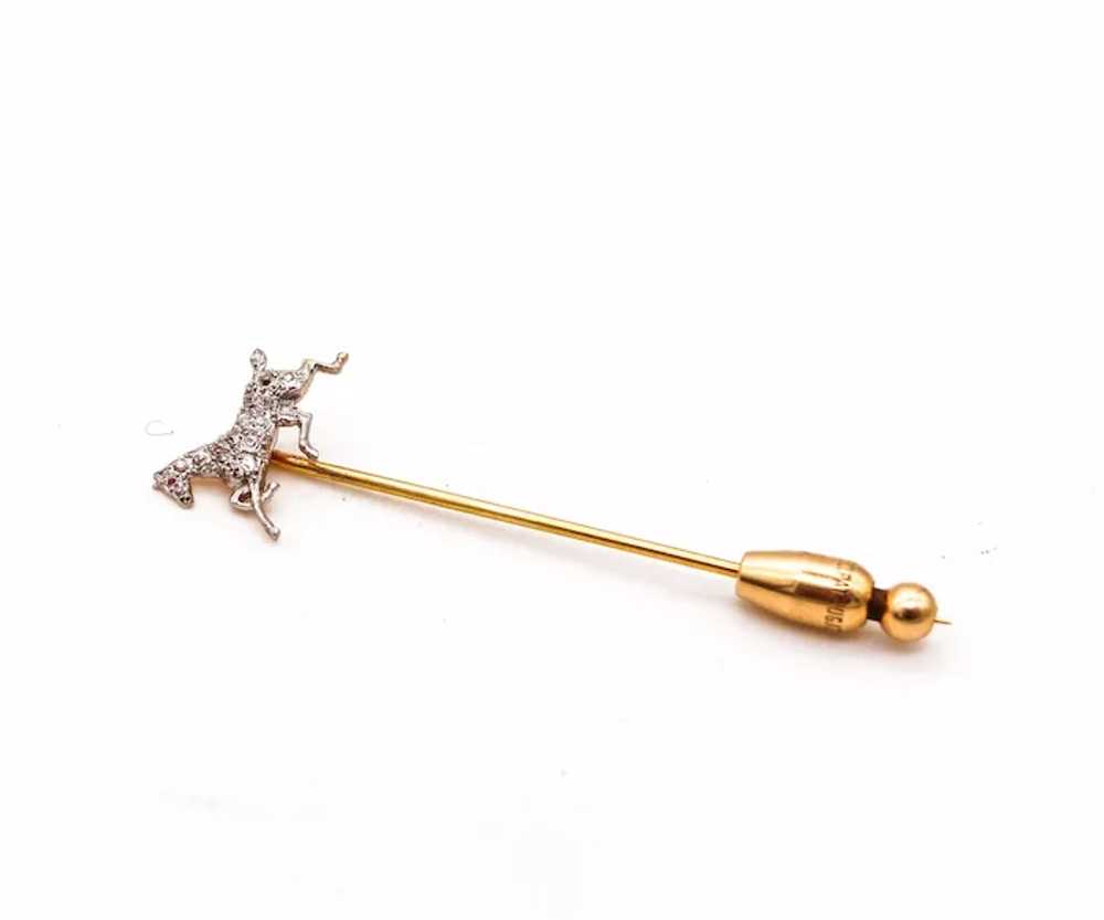 Edwardian 1909 Horse Stick Pin In 14Kt Gold And P… - image 4