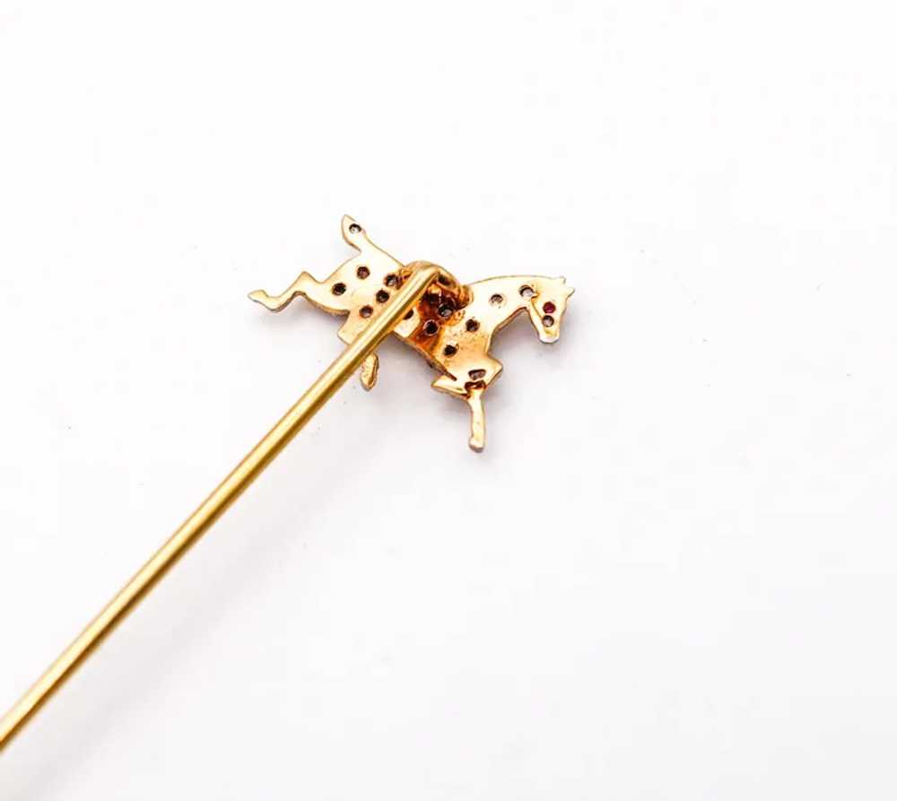 Edwardian 1909 Horse Stick Pin In 14Kt Gold And P… - image 6