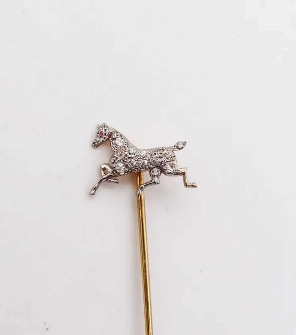 Edwardian 1909 Horse Stick Pin In 14Kt Gold And P… - image 7