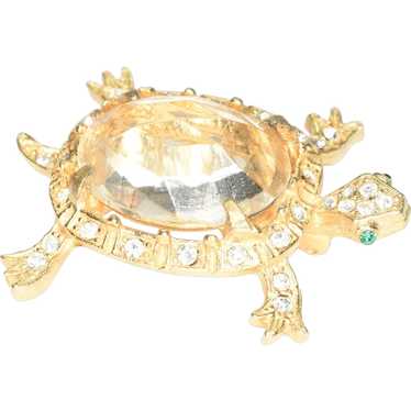 Signed DeNicola Turtle Figural Brooch with Glass R